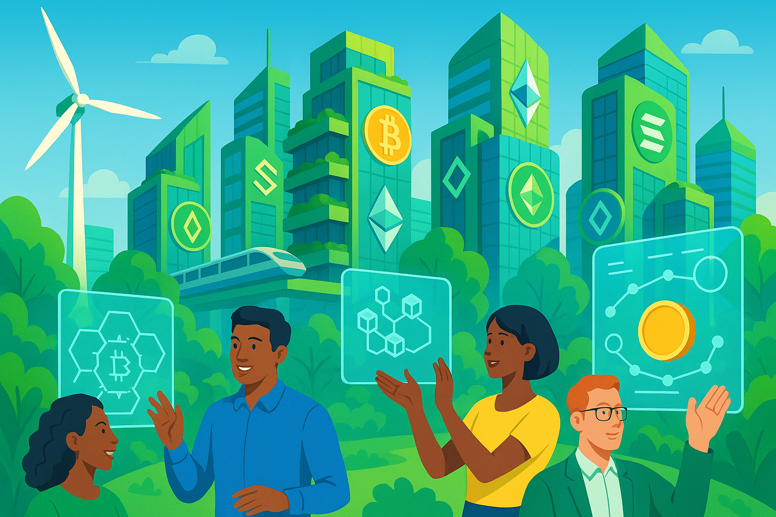 illustration représentant la convergence entre finance éthique et cryptomonnaies